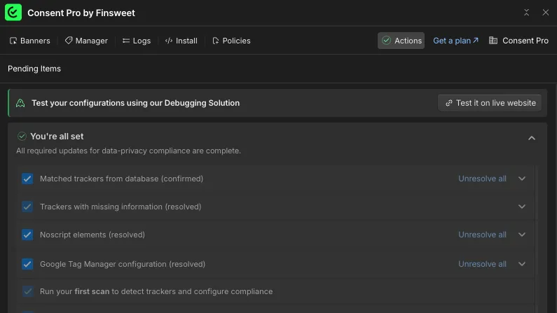 Test it on live website button