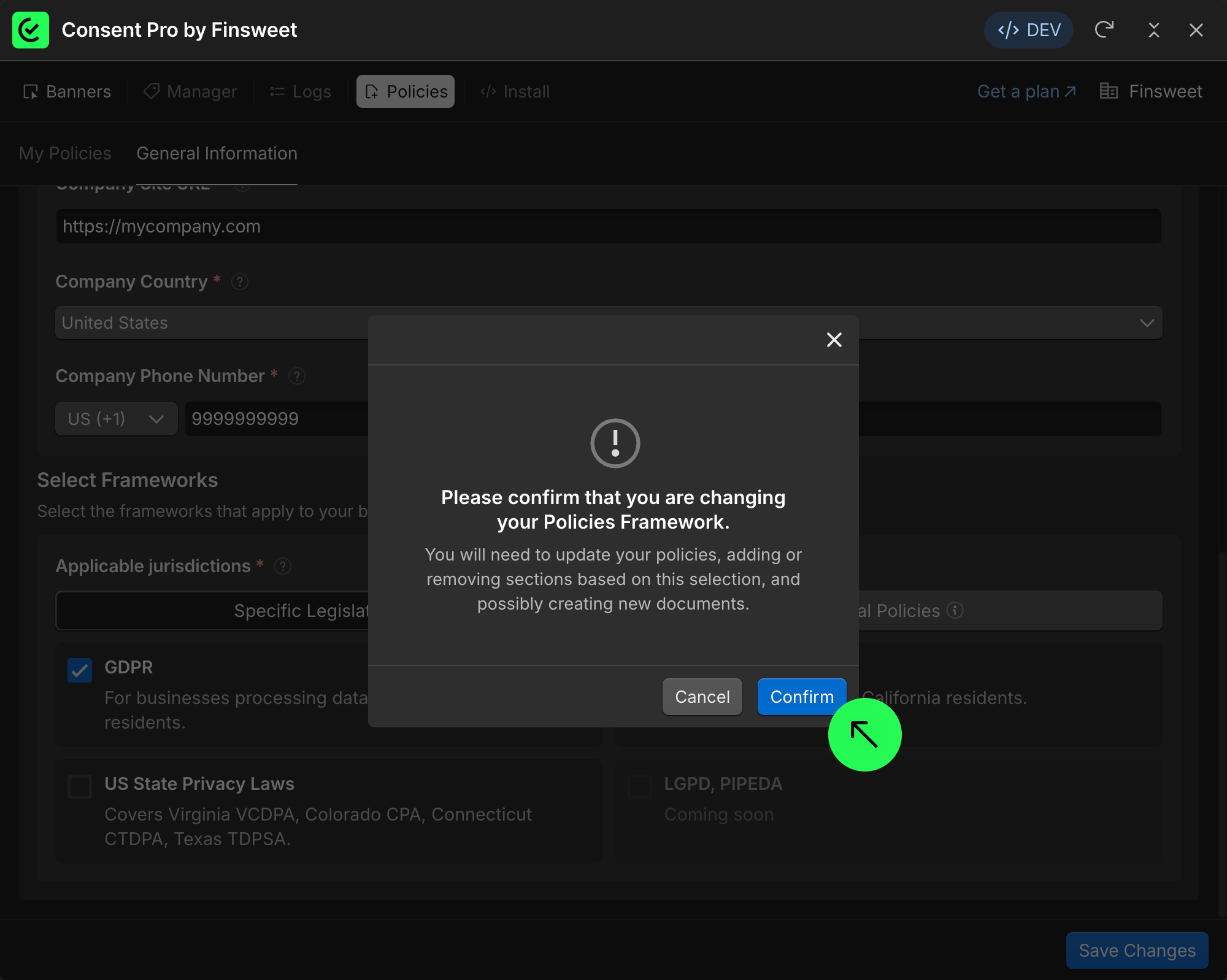 Confirm framework updtae